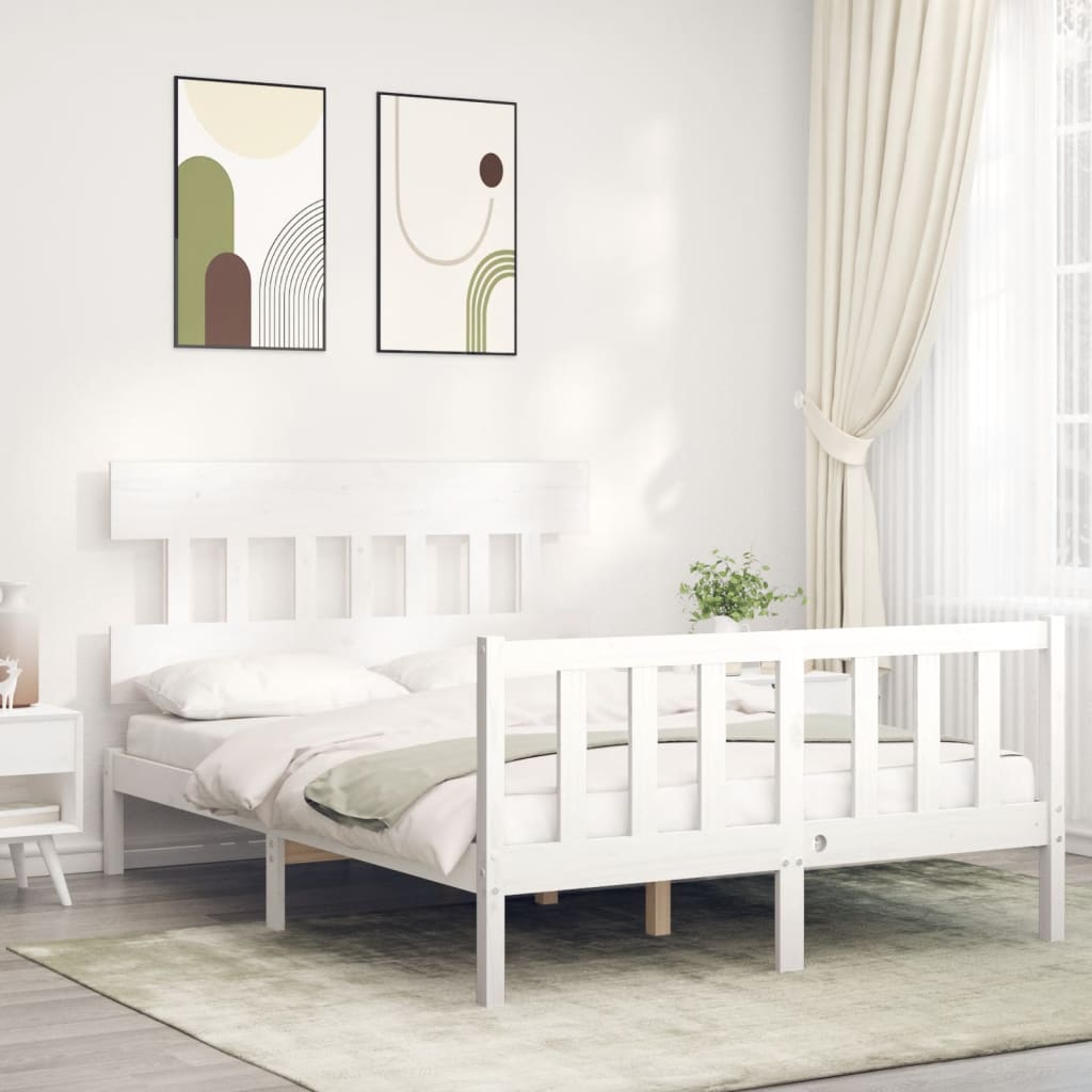 Bed frame without white mattress 140x190 cm solid pine wood