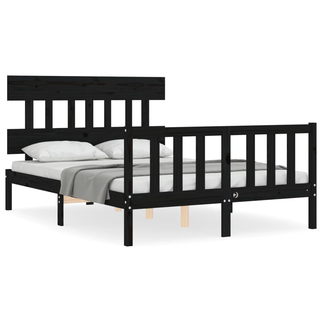 Cadre de lit sans matelas noir 140x190 cm bois de pin massif