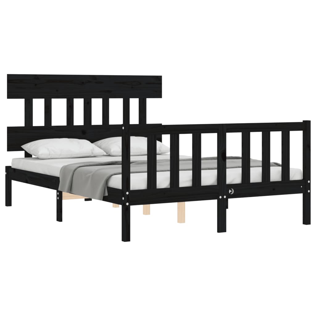 Cadre de lit sans matelas noir 140x190 cm bois de pin massif