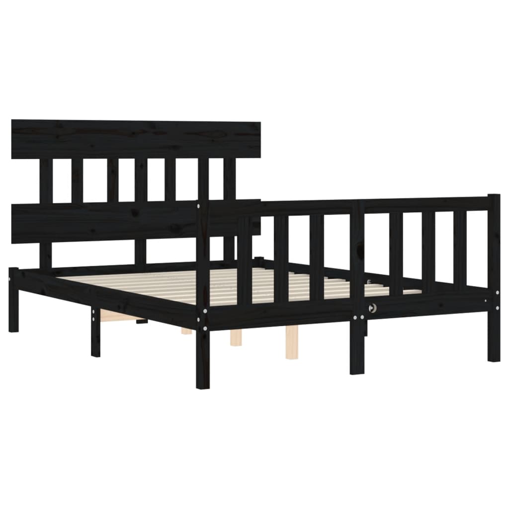 Cadre de lit sans matelas noir 140x190 cm bois de pin massif