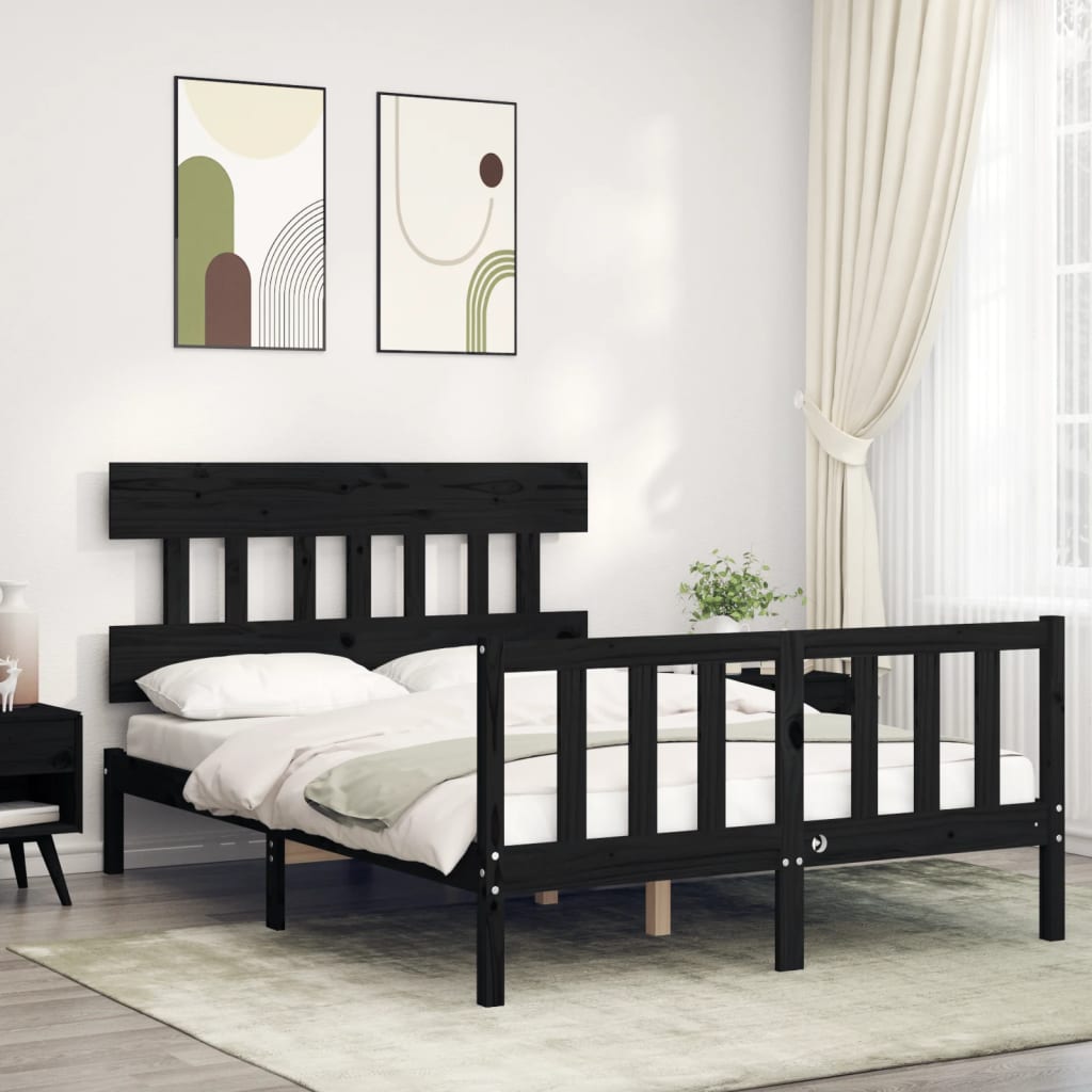 Cadre de lit sans matelas noir 140x190 cm bois de pin massif