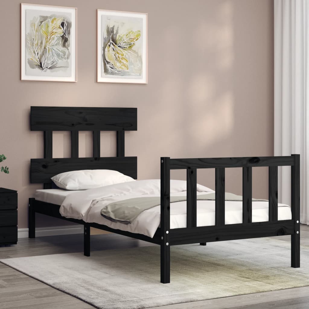 Cadre de lit sans matelas noir 90x200 cm bois de pin massif