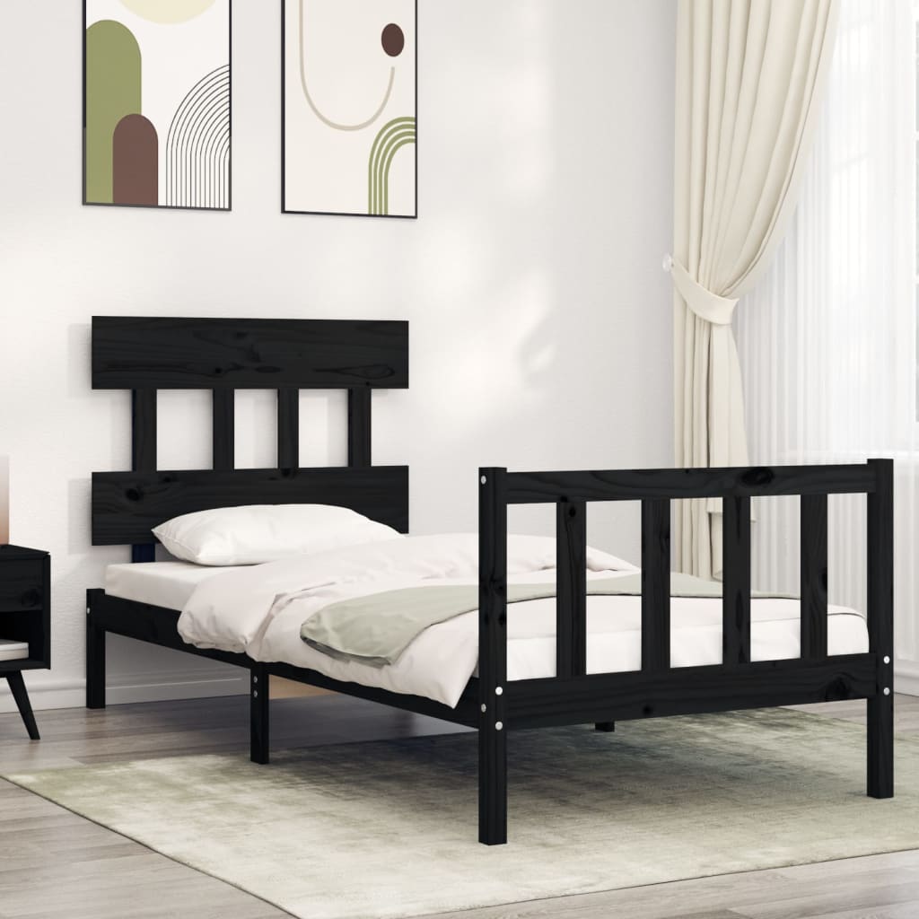 Cadre de lit sans matelas noir 90x200 cm bois de pin massif