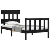 Cadre de lit sans matelas noir 100x200 cm bois massif de pin