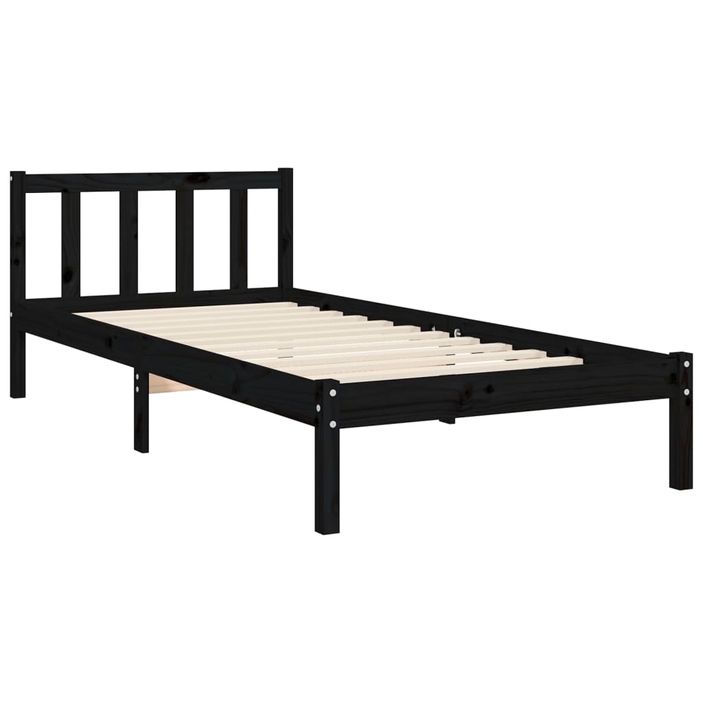 Cadre de lit sans matelas noir 100x200 cm bois massif de pin