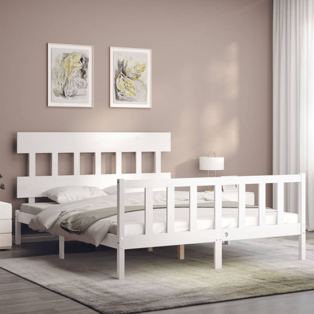 Cadre de lit sans matelas blanc bois de pin massif