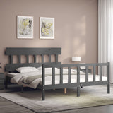 Cadre de lit sans matelas gris bois de pin massif