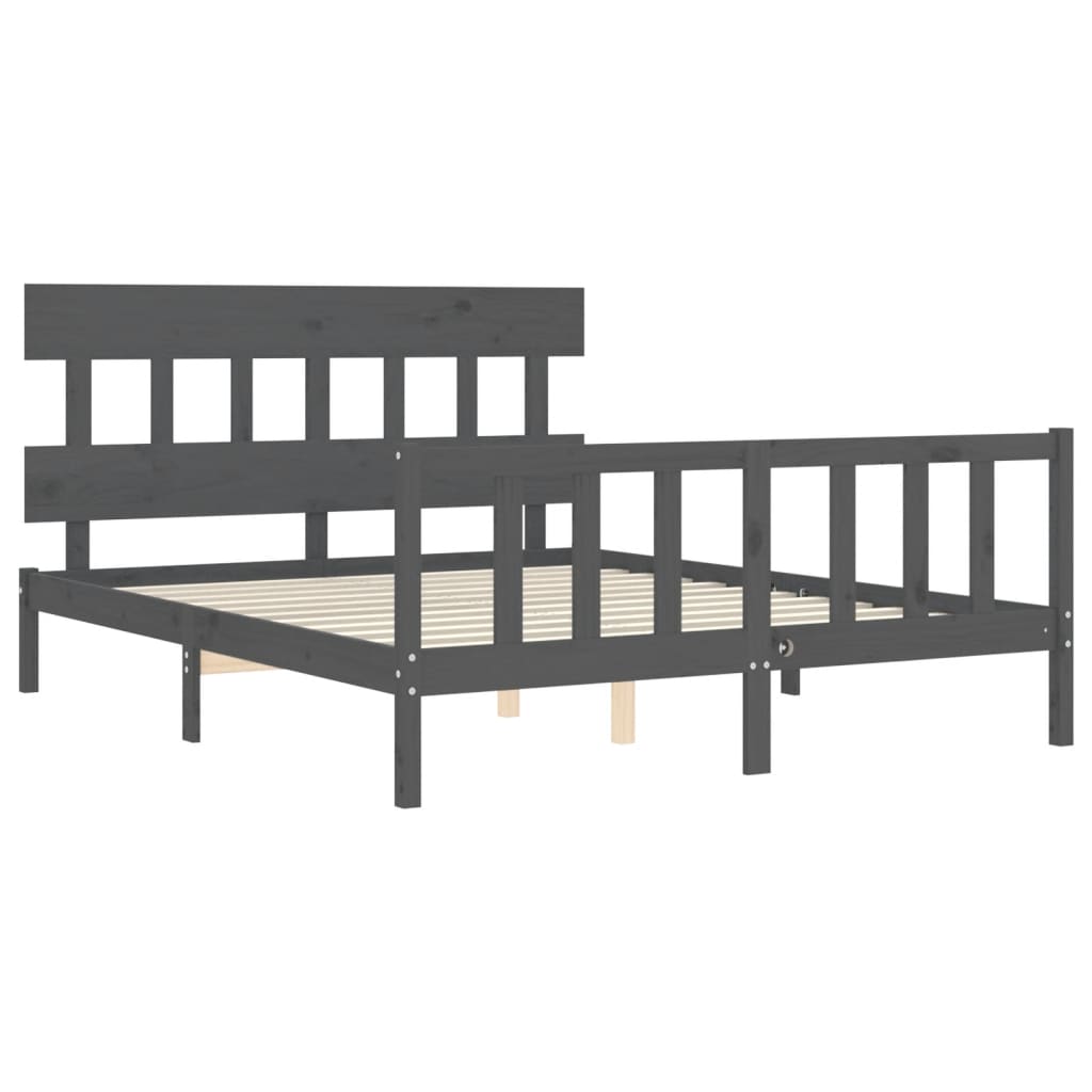 Cadre de lit sans matelas gris bois de pin massif