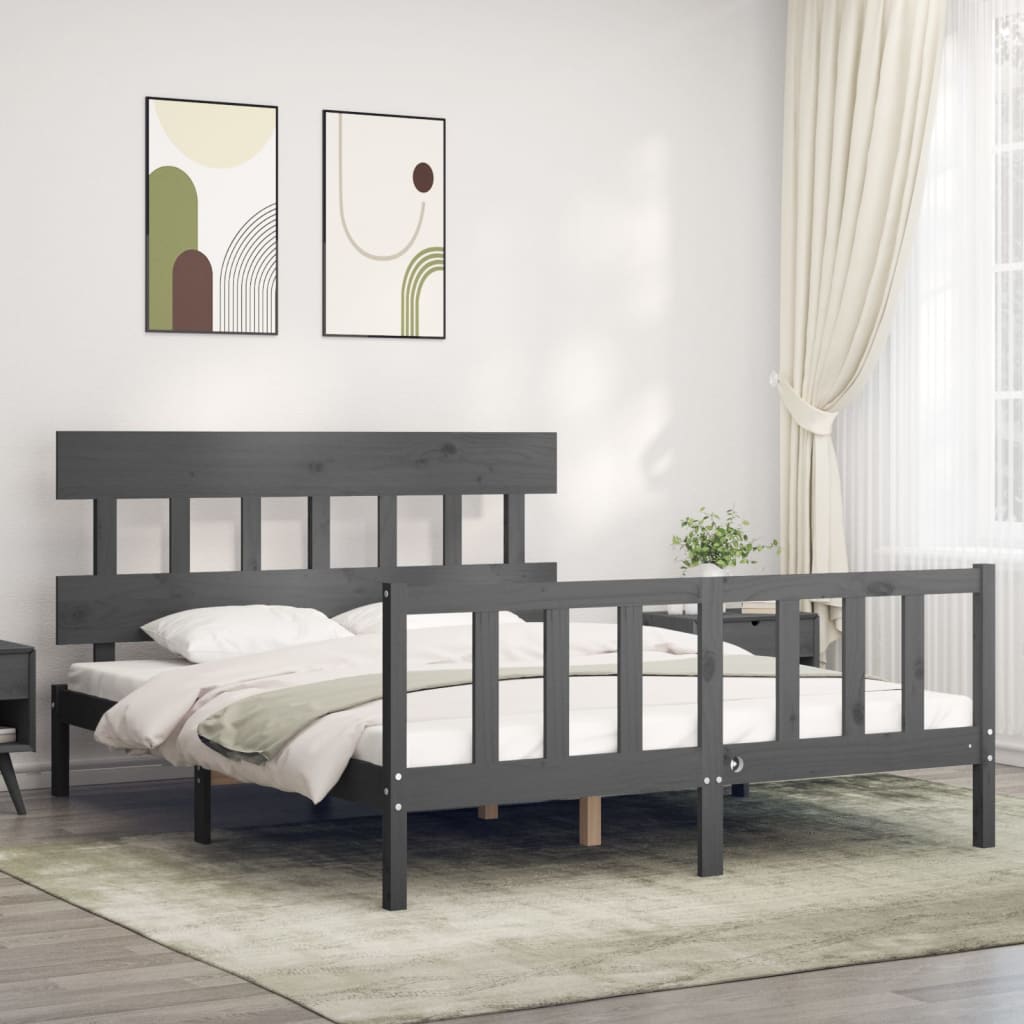 Cadre de lit sans matelas gris bois de pin massif