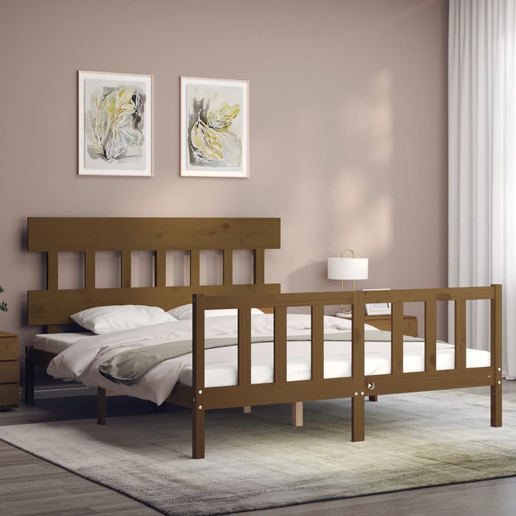 Cadre de lit sans matelas marron miel bois massif