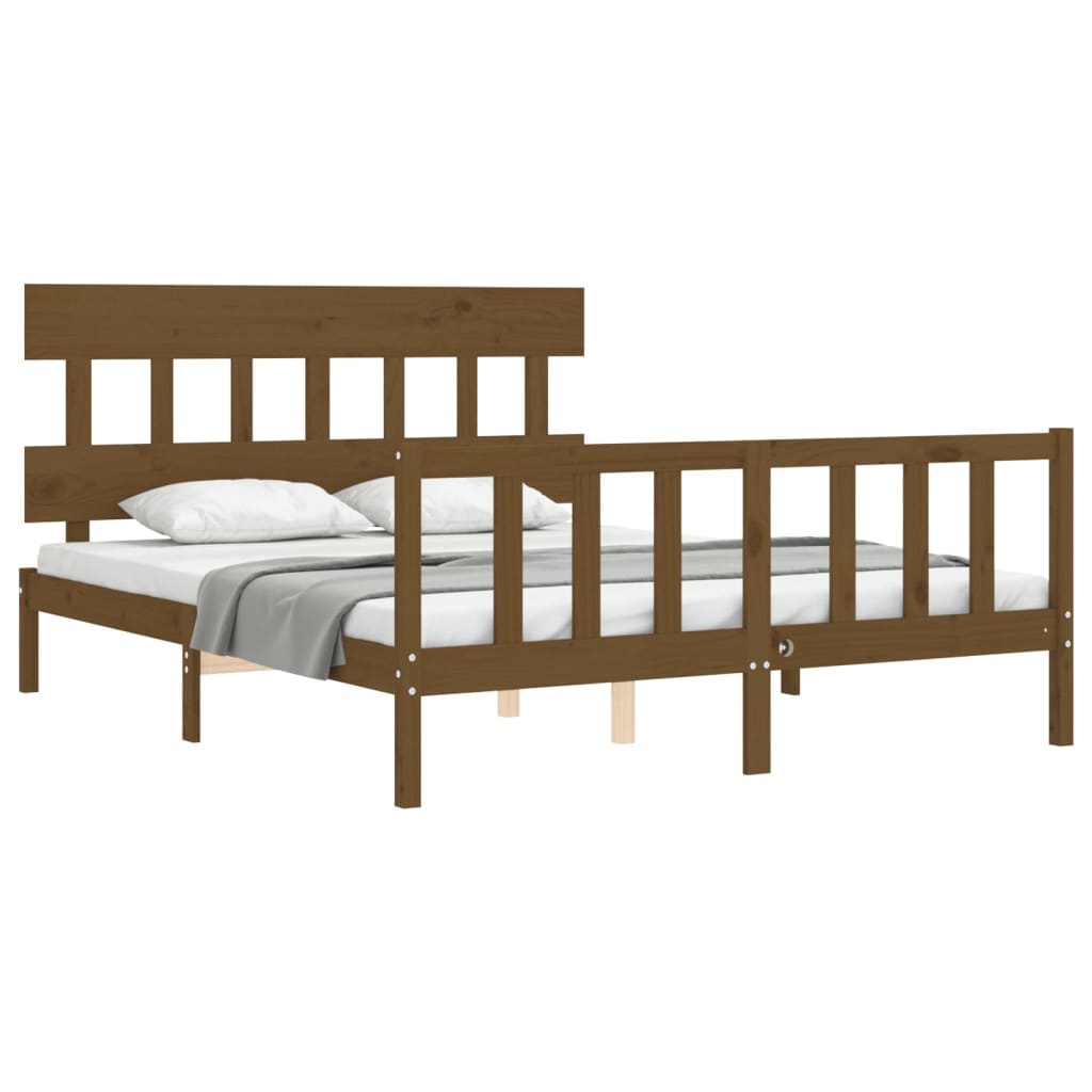 Cadre de lit sans matelas marron miel bois massif