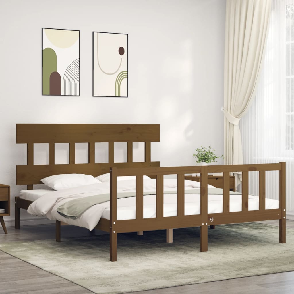 Cadre de lit sans matelas marron miel bois massif