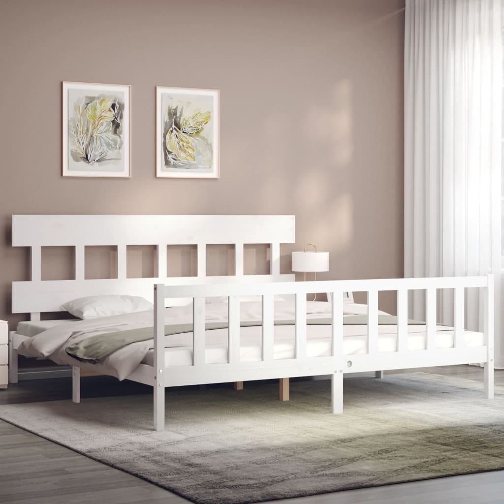 Cadre de lit sans matelas blanc bois massif de pin