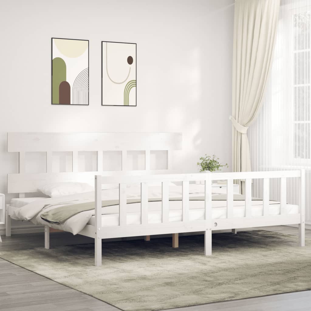 Cadre de lit sans matelas blanc bois massif de pin