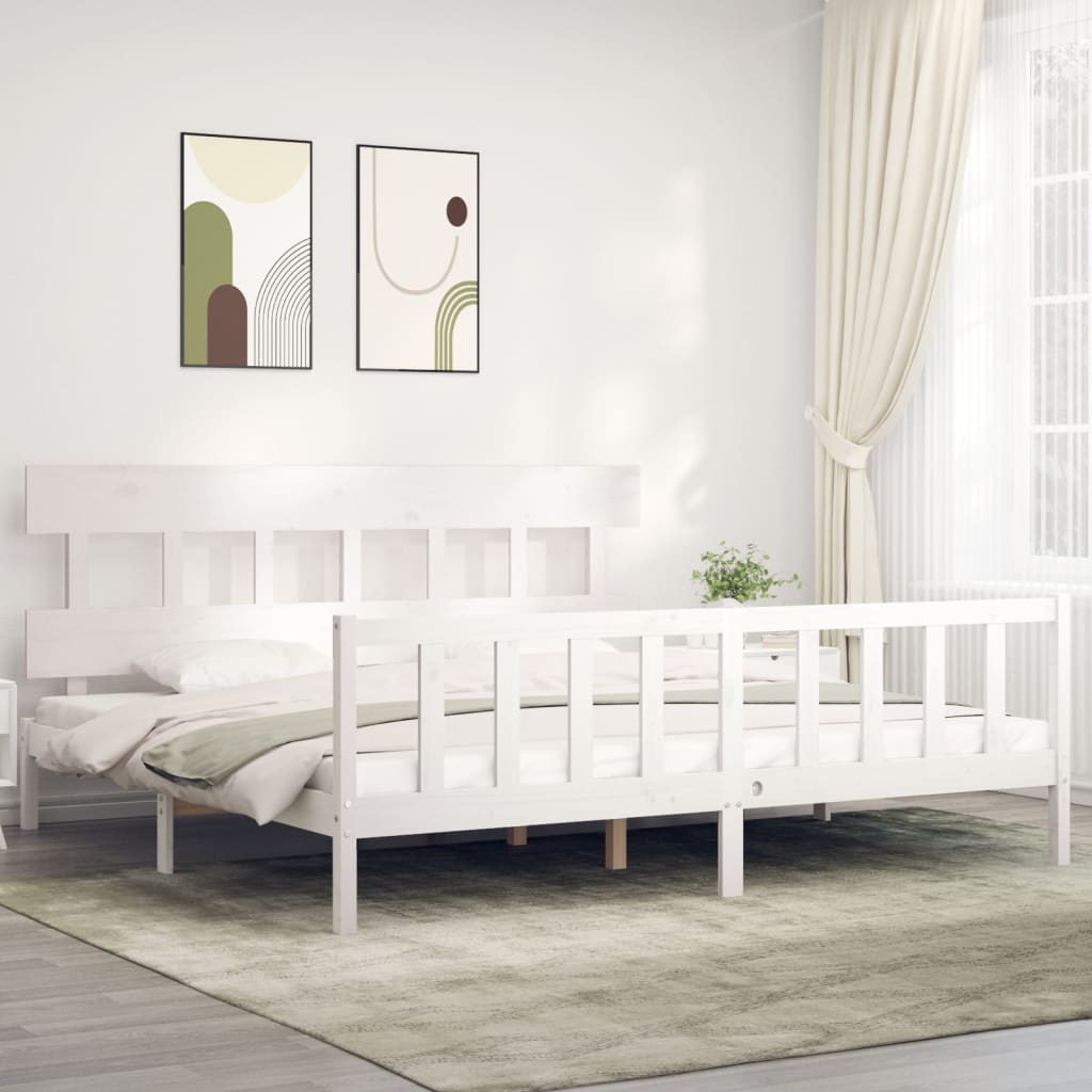 Cadre de lit sans matelas blanc 200x200 cm bois massif de pin