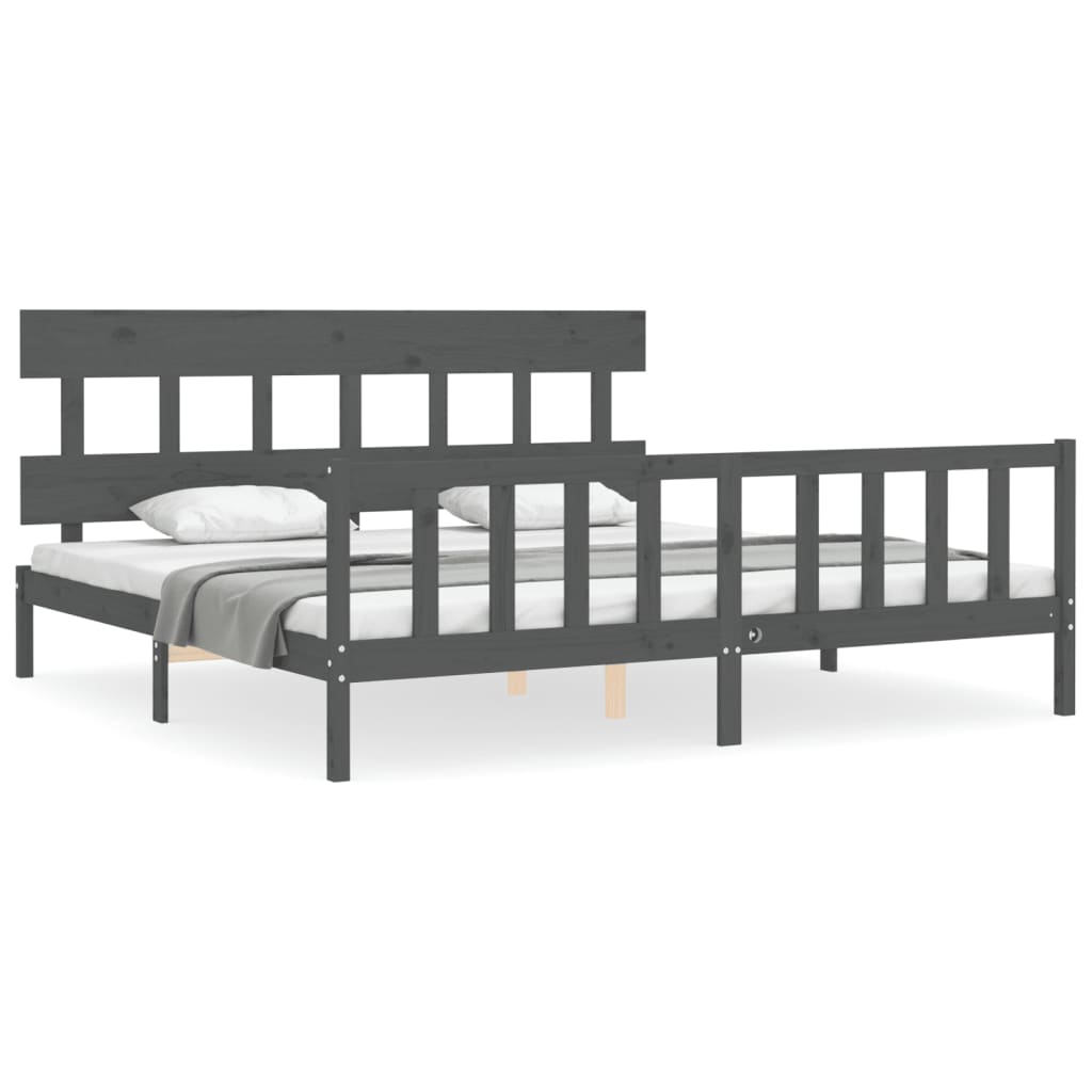 Cadre de lit sans matelas gris 200x200 cm bois massif de pin