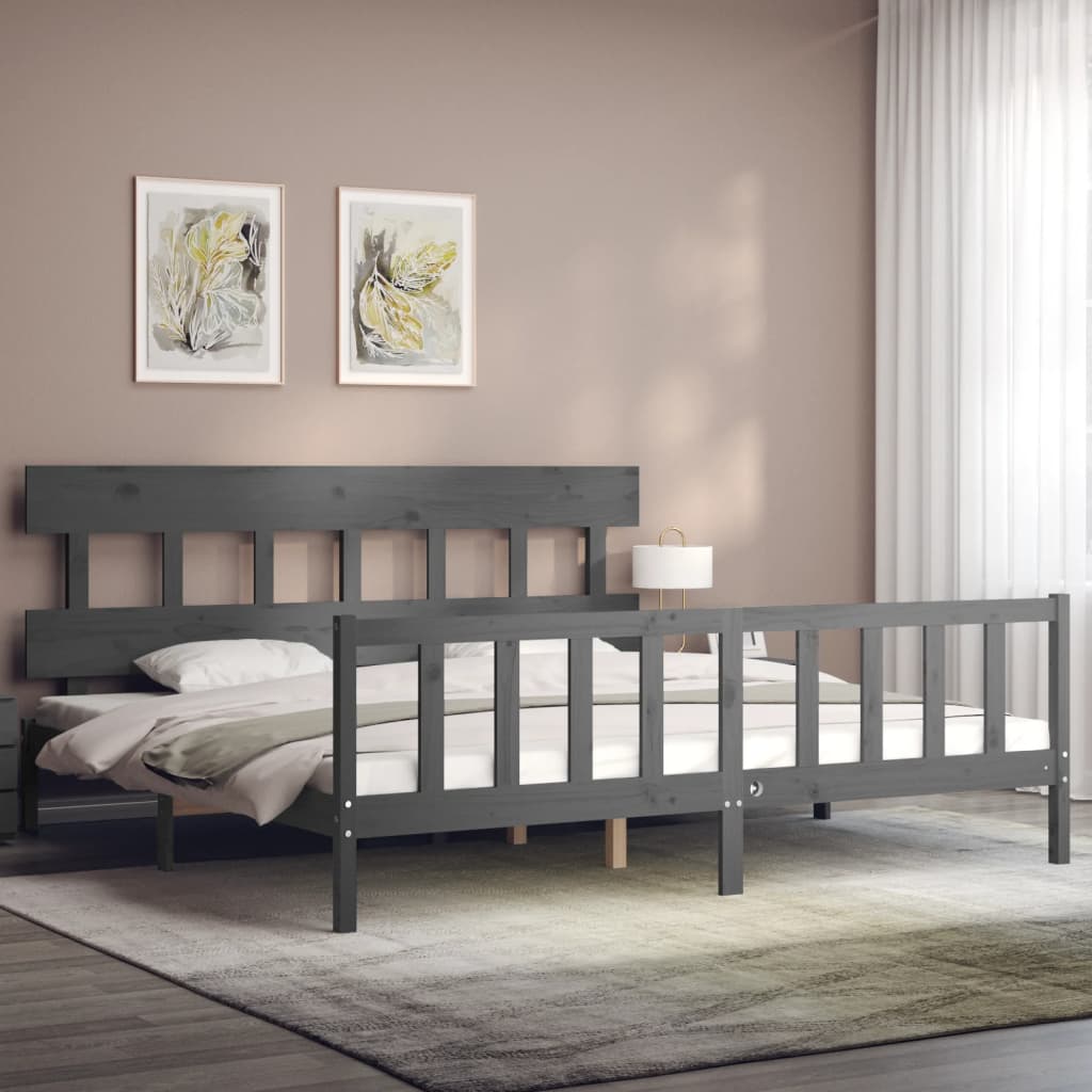 Cadre de lit sans matelas gris 200x200 cm bois massif de pin