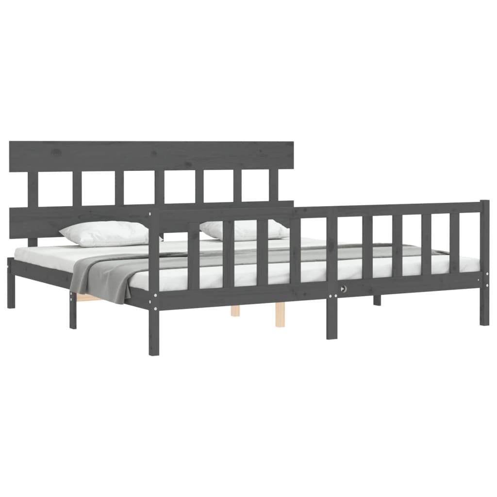 Cadre de lit sans matelas gris 200x200 cm bois massif de pin