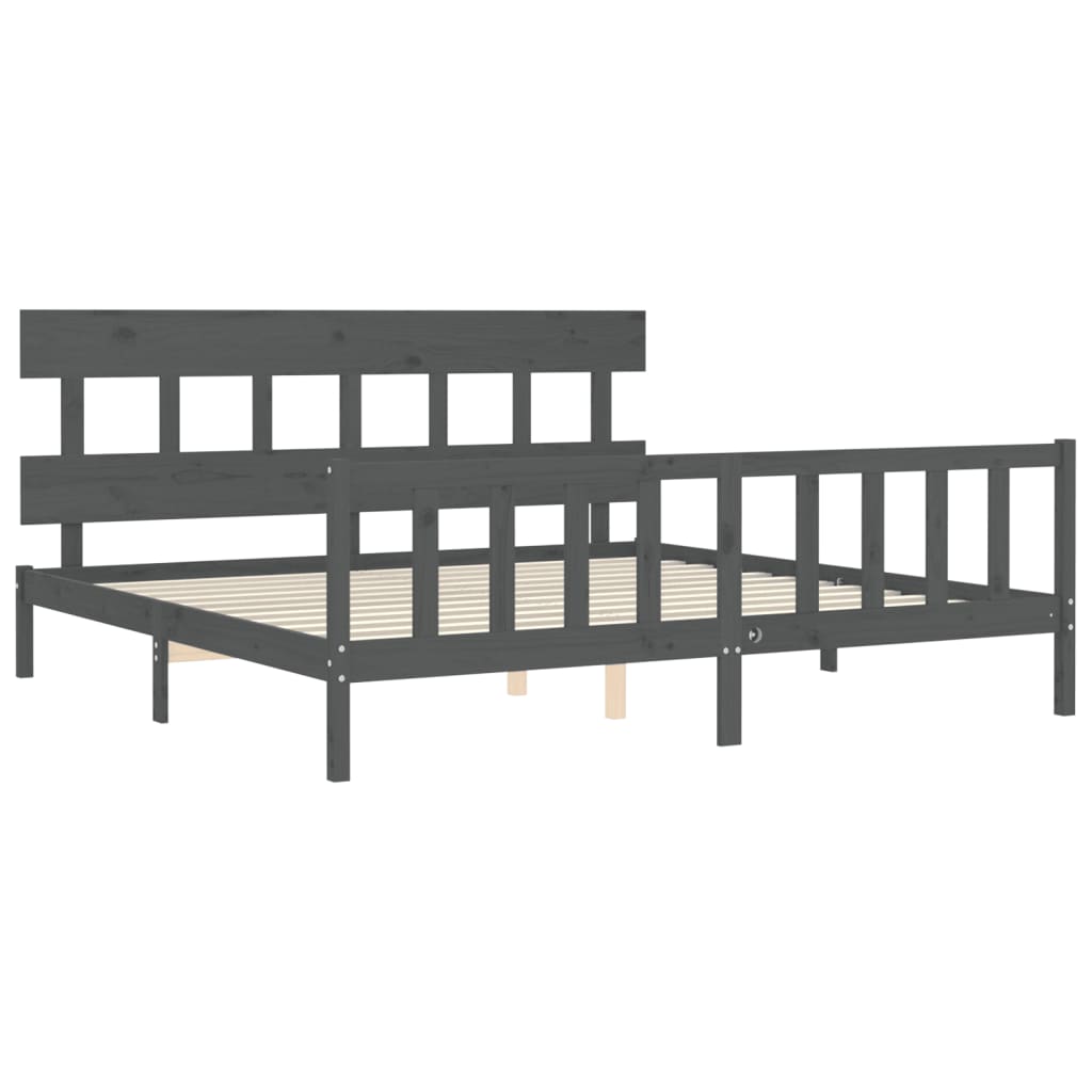 Cadre de lit sans matelas gris 200x200 cm bois massif de pin