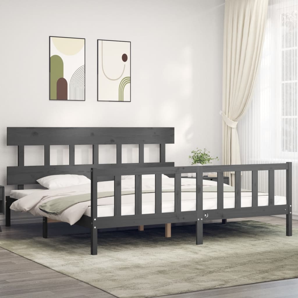 Cadre de lit sans matelas gris 200x200 cm bois massif de pin