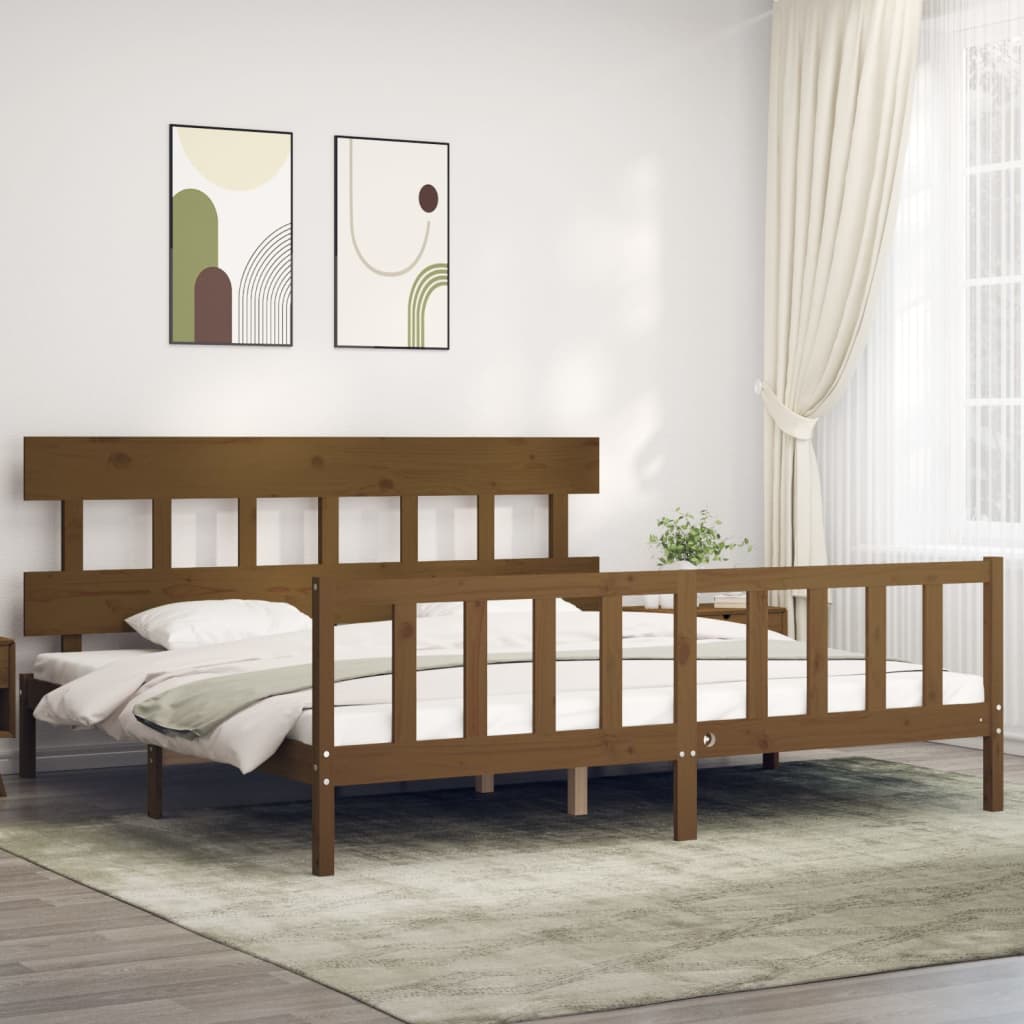 Cadre de lit sans matelas marron miel 200x200cm bois pin massif