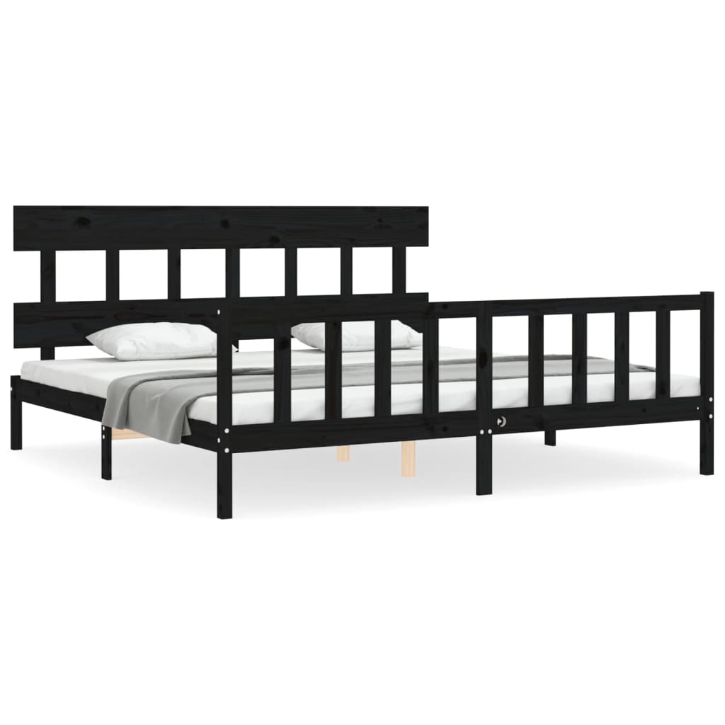 Cadre de lit sans matelas noir 200x200 cm bois massif de pin