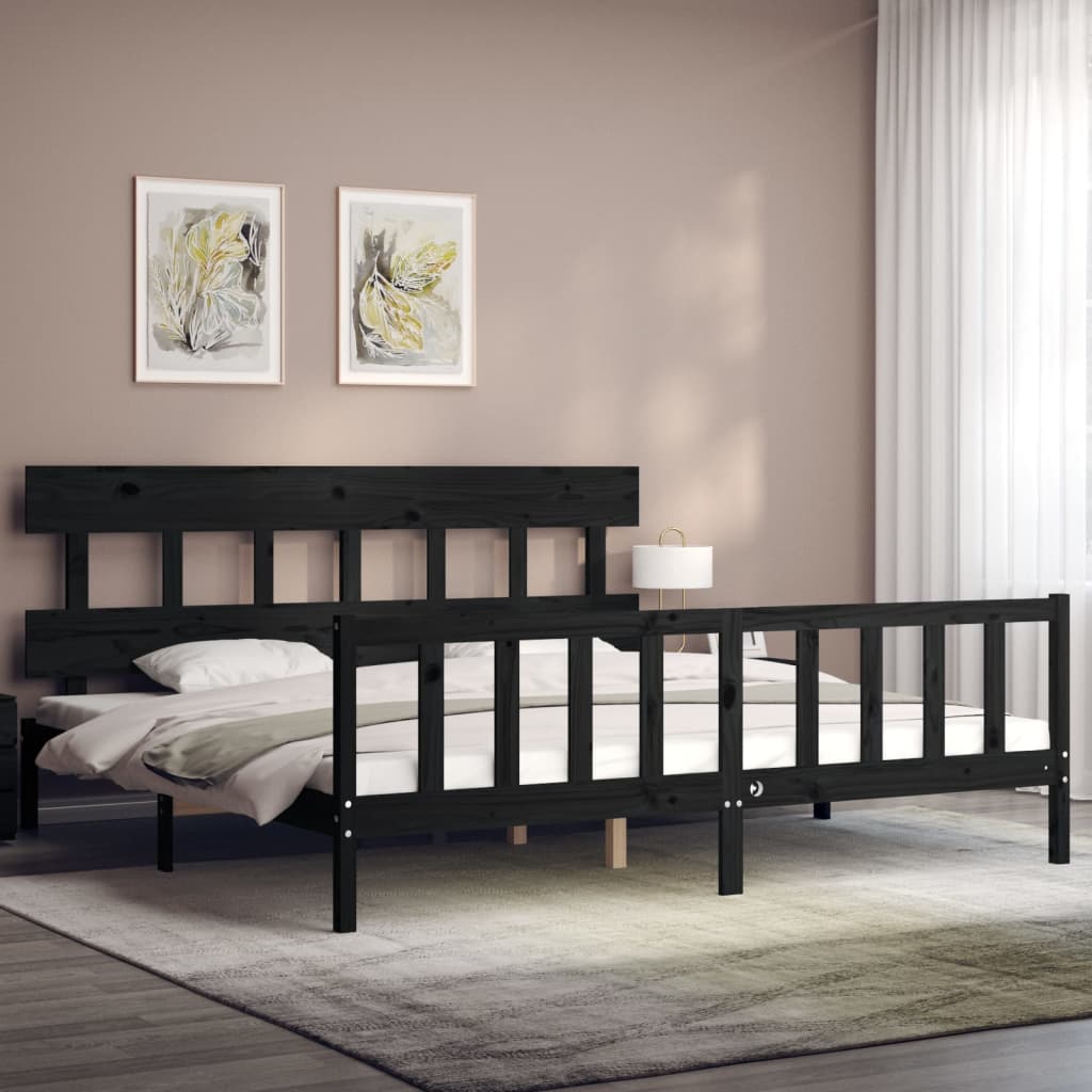 Cadre de lit sans matelas noir 200x200 cm bois massif de pin