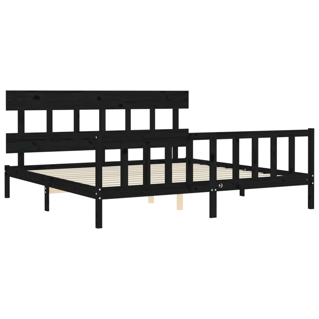 Cadre de lit sans matelas noir 200x200 cm bois massif de pin