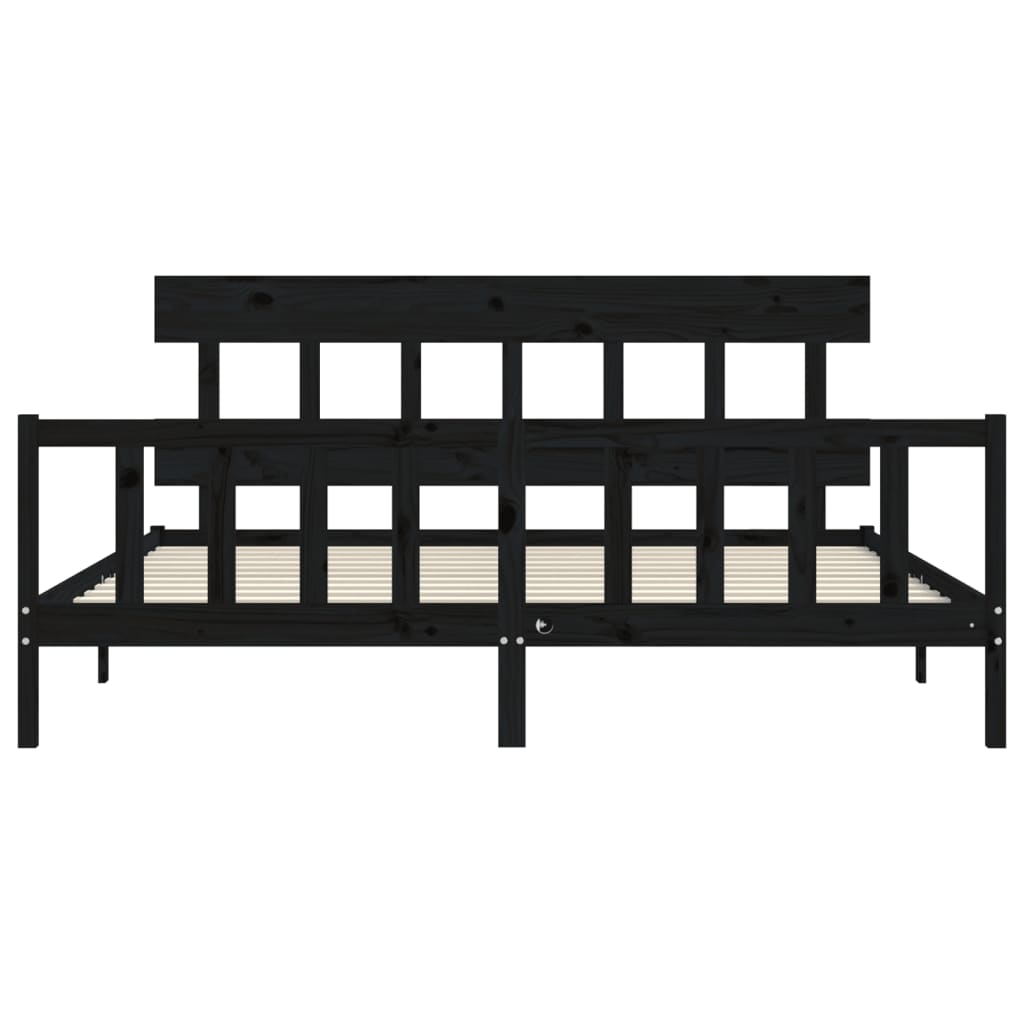 Cadre de lit sans matelas noir 200x200 cm bois massif de pin