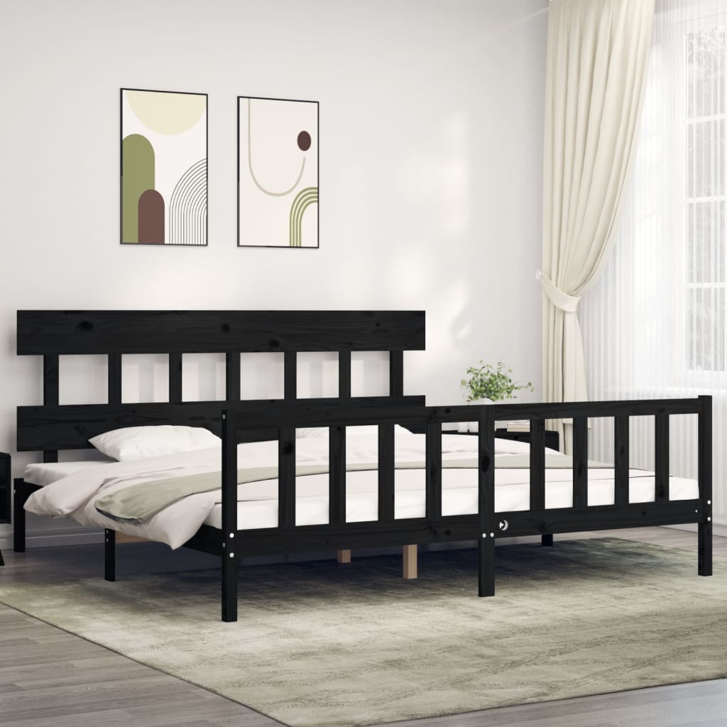 Cadre de lit sans matelas noir 200x200 cm bois massif de pin