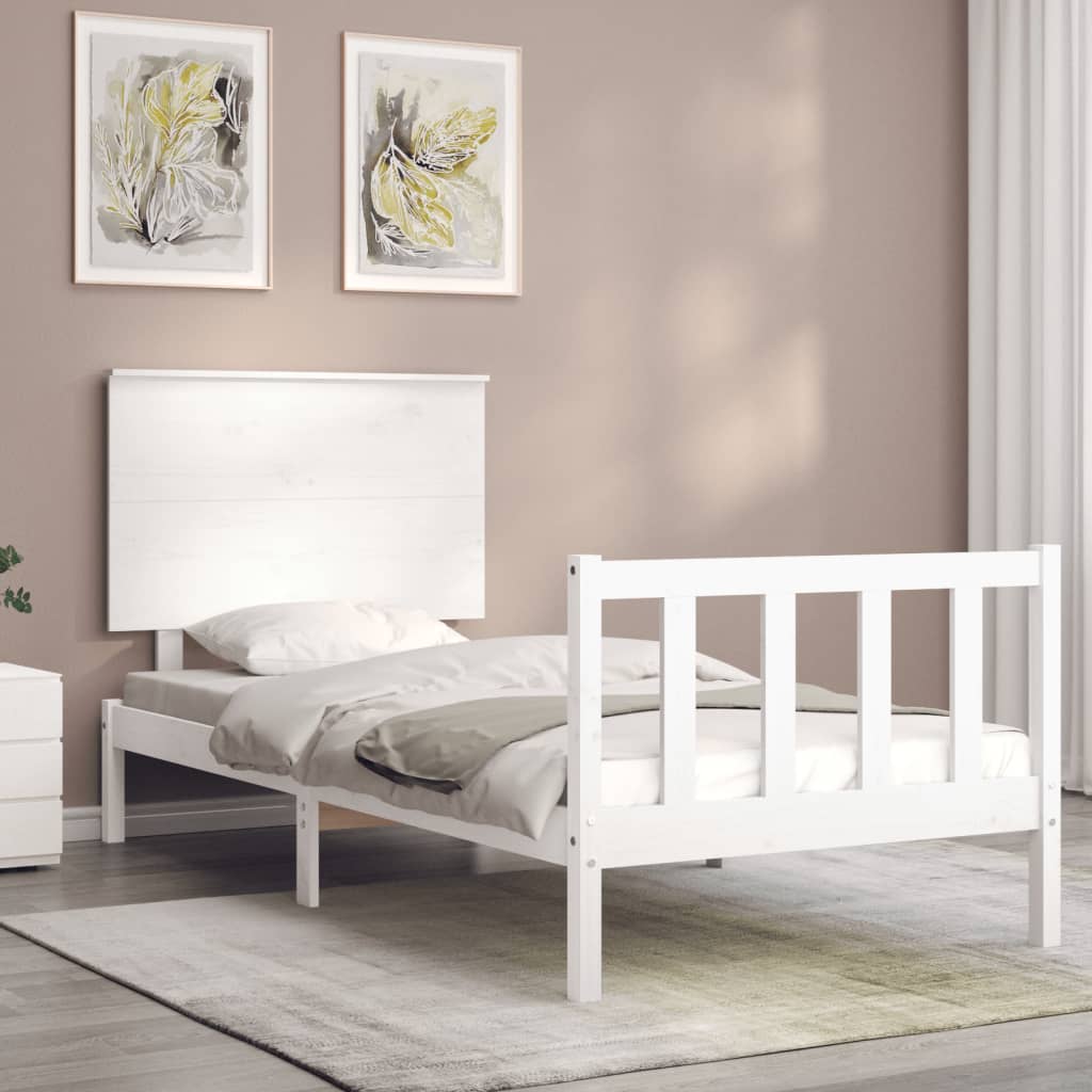 Cadre de lit sans matelas blanc bois de pin massif