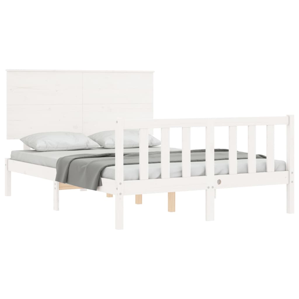 Bed frame without mattress white solid pine wood