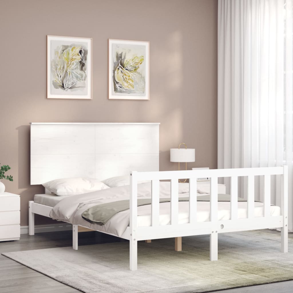 Bed frame without mattress white solid pine wood