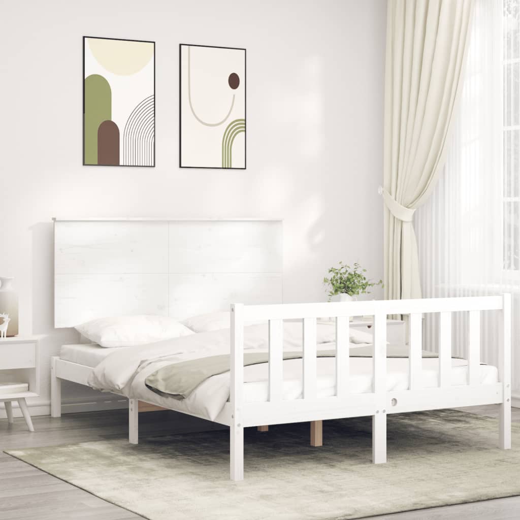 Bed frame without mattress white solid pine wood