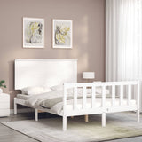 Bed frame without white mattress 140x190 cm solid pine wood