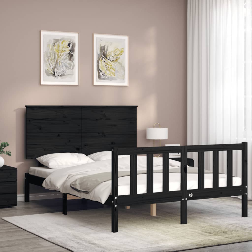 Cadre de lit sans matelas noir 140x190 cm bois de pin massif