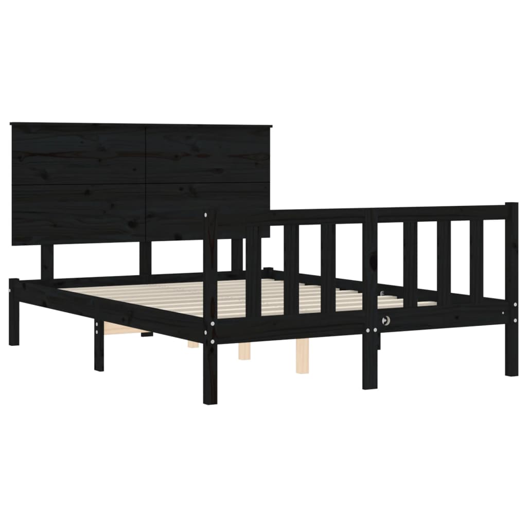 Cadre de lit sans matelas noir 140x190 cm bois de pin massif