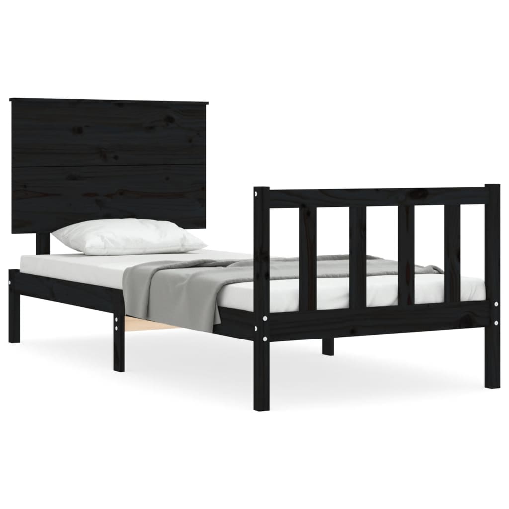 Cadre de lit sans matelas noir 90x200 cm bois de pin massif