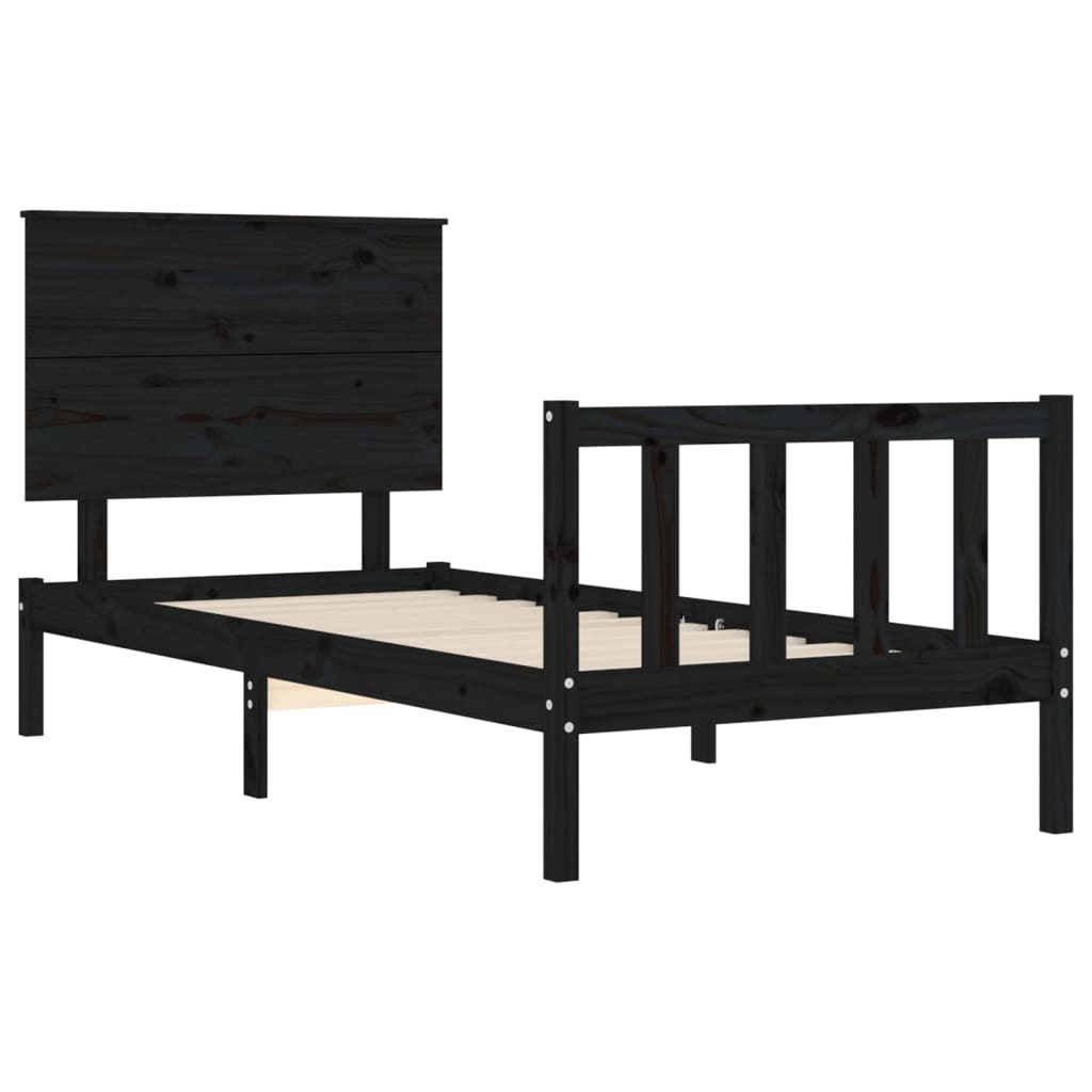 Cadre de lit sans matelas noir 90x200 cm bois de pin massif