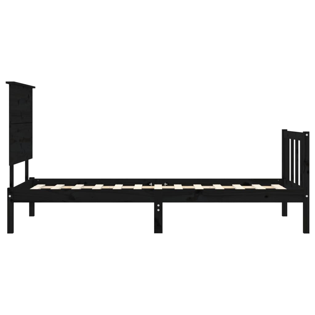 Cadre de lit sans matelas noir 90x200 cm bois de pin massif