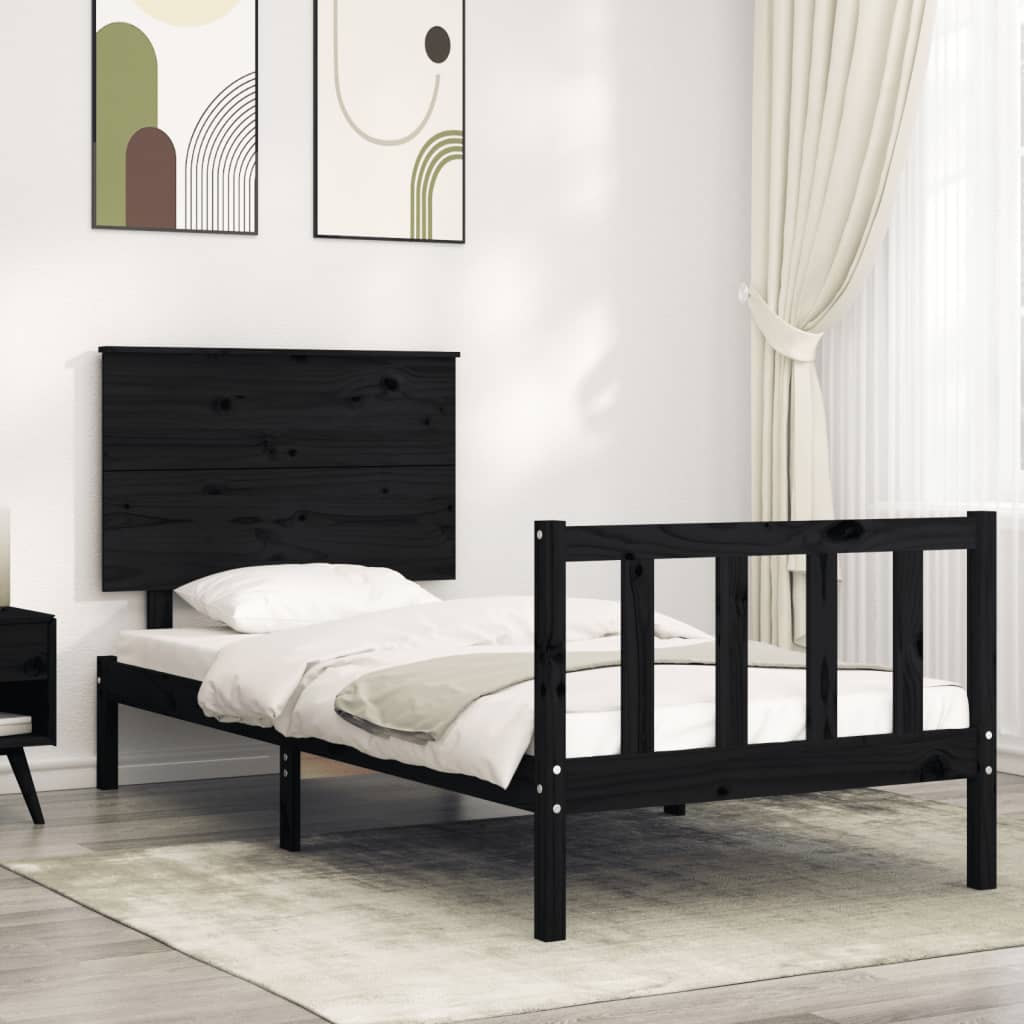 Cadre de lit sans matelas noir 90x200 cm bois de pin massif