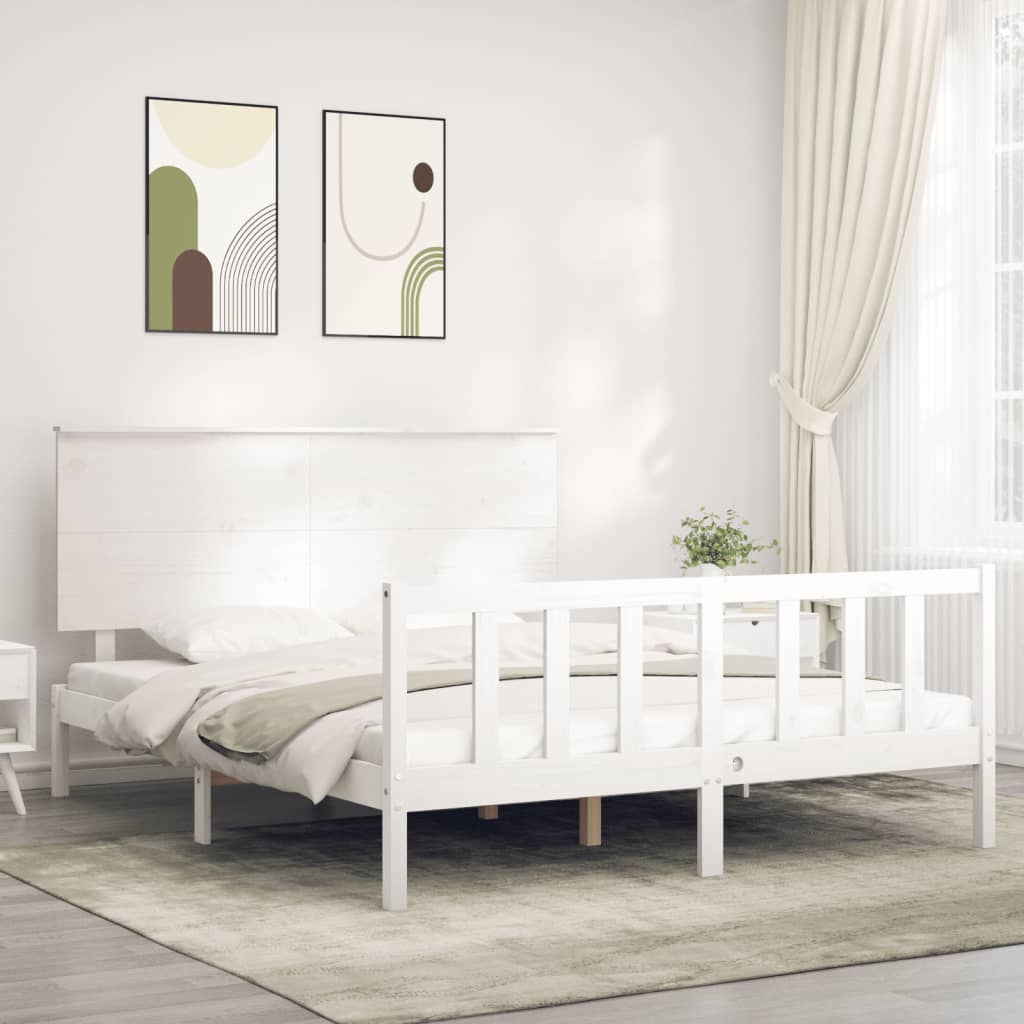 Cadre de lit sans matelas blanc bois de pin massif