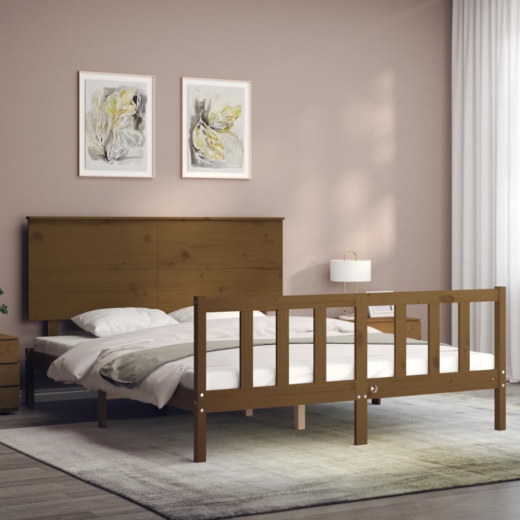 Cadre de lit sans matelas marron miel bois massif