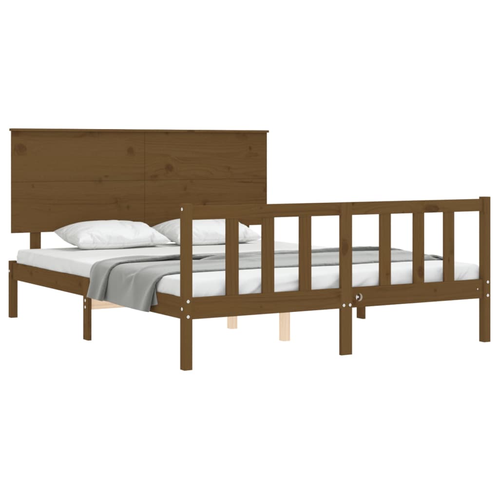 Cadre de lit sans matelas marron miel bois massif