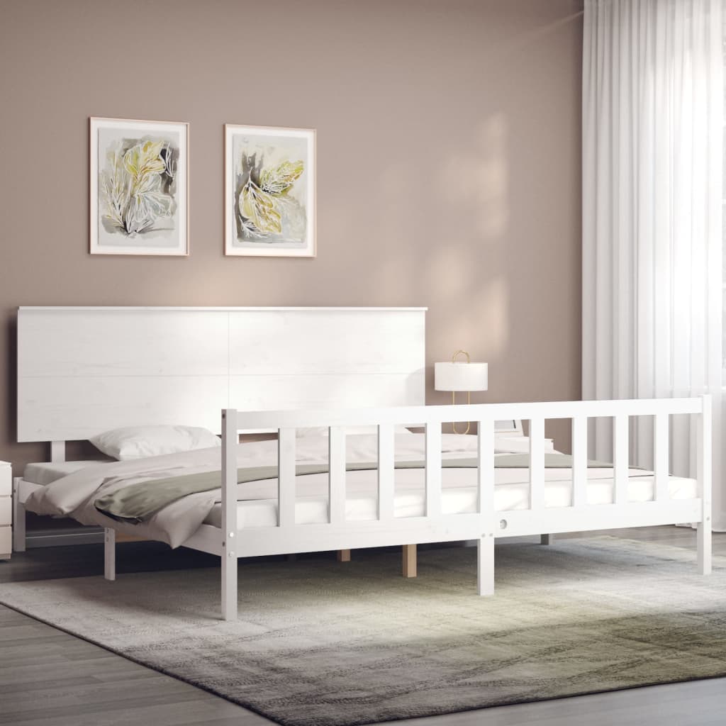 Cadre de lit sans matelas blanc bois massif de pin