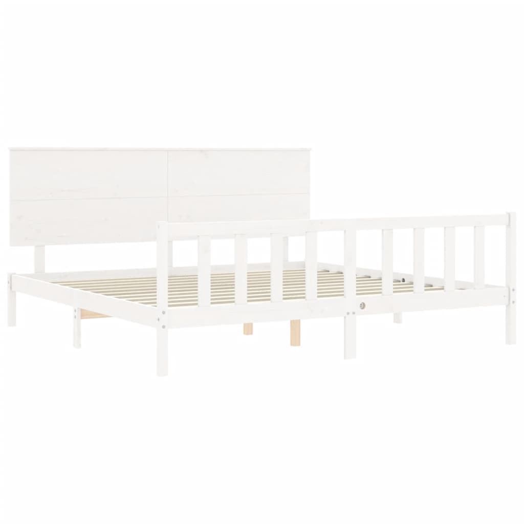 Cadre de lit sans matelas blanc bois massif de pin