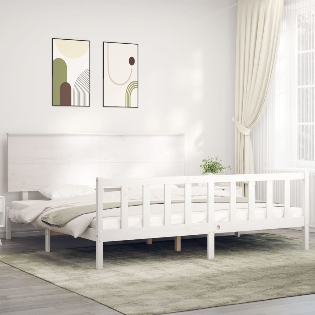 Cadre de lit sans matelas blanc bois massif de pin