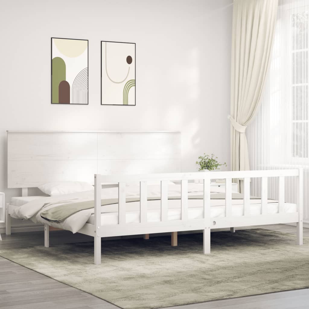 Cadre de lit sans matelas blanc 200x200 cm bois massif de pin