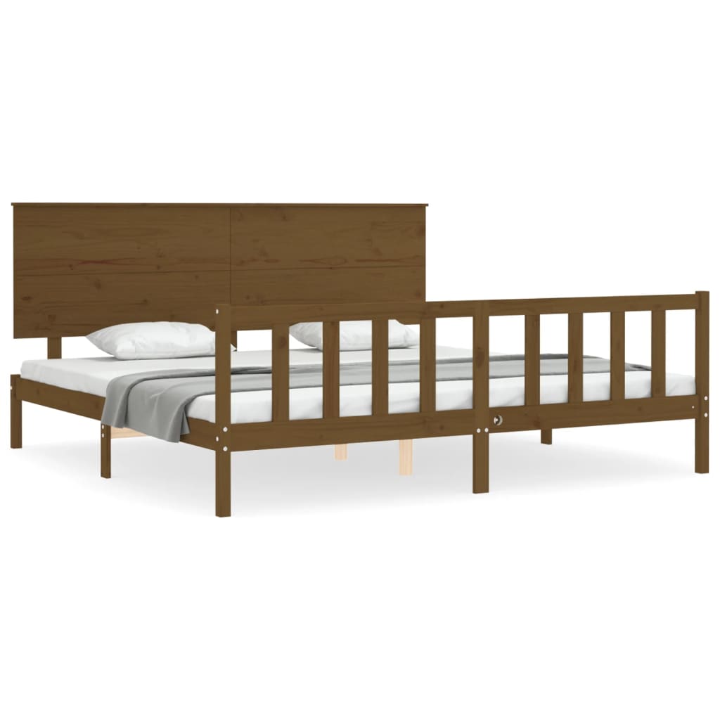 Cadre de lit sans matelas marron miel 200x200cm bois pin massif