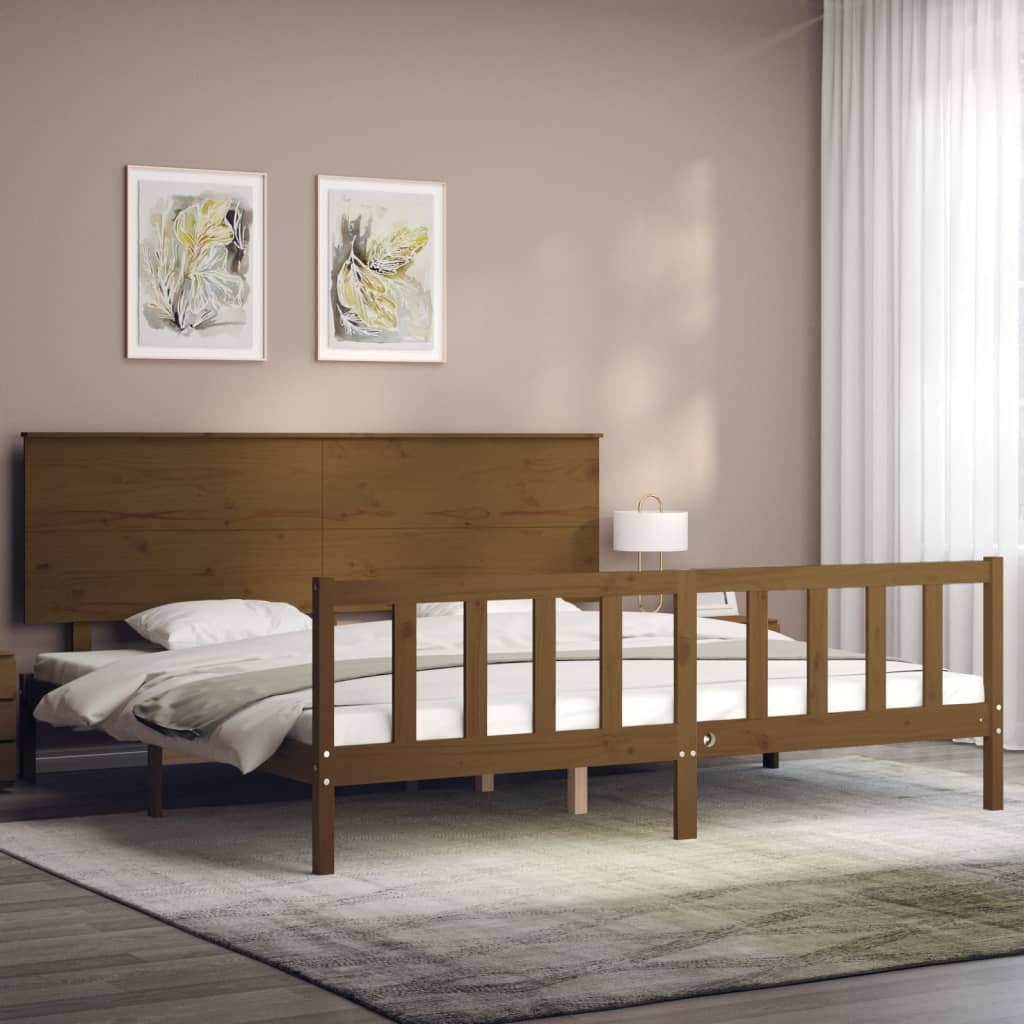 Cadre de lit sans matelas marron miel 200x200cm bois pin massif